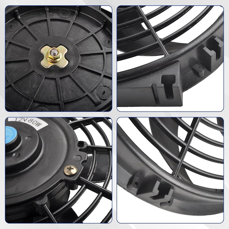 SSN 10" Electric Radiator Cooling Fan Assembly Kit, Push Pull Electric Radiator Universal Slim Fan with 12V 80W Mount Kit Black - Image 2